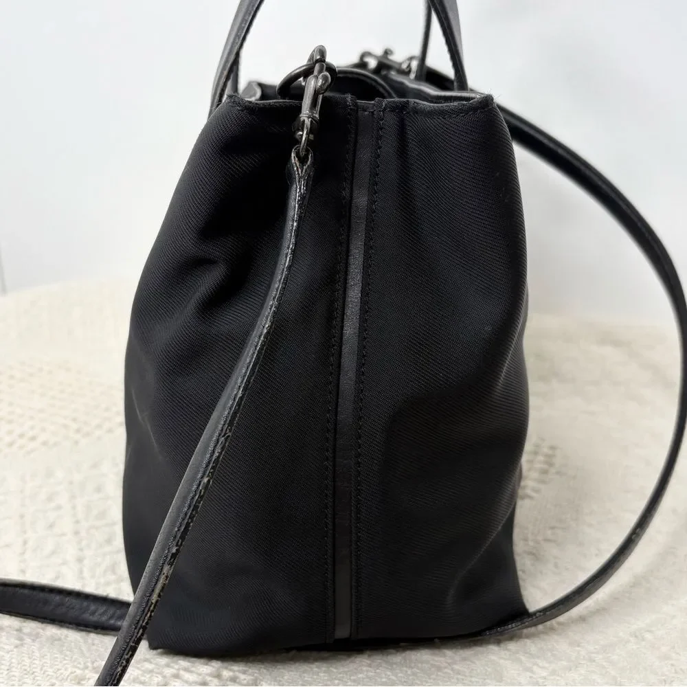 90s Vintage Coach Mercer Satchel 7400 Black Twill Leather Crossbody Tote Bag